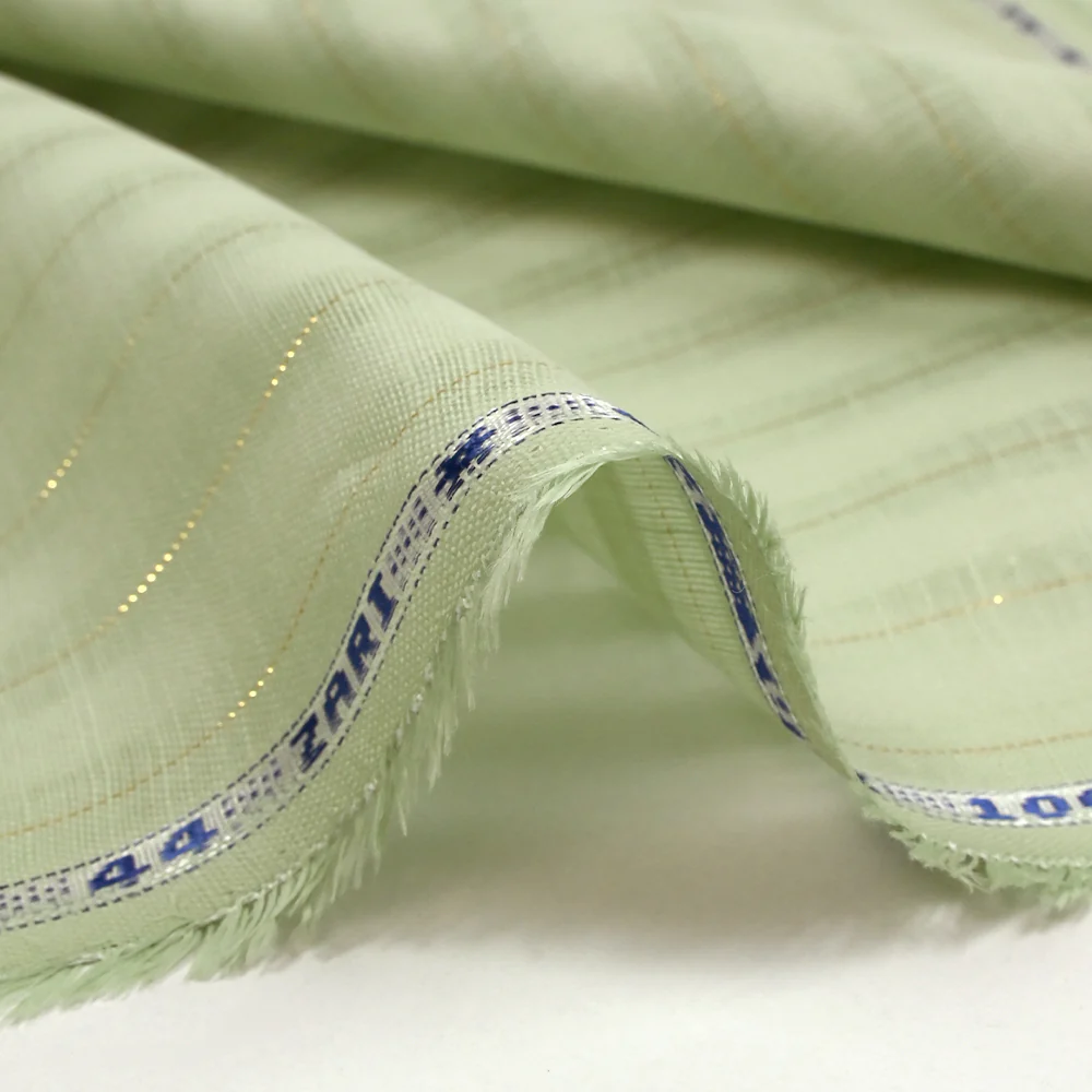 Coton lin rayé Lurex doré fond vert pastel - Image 9