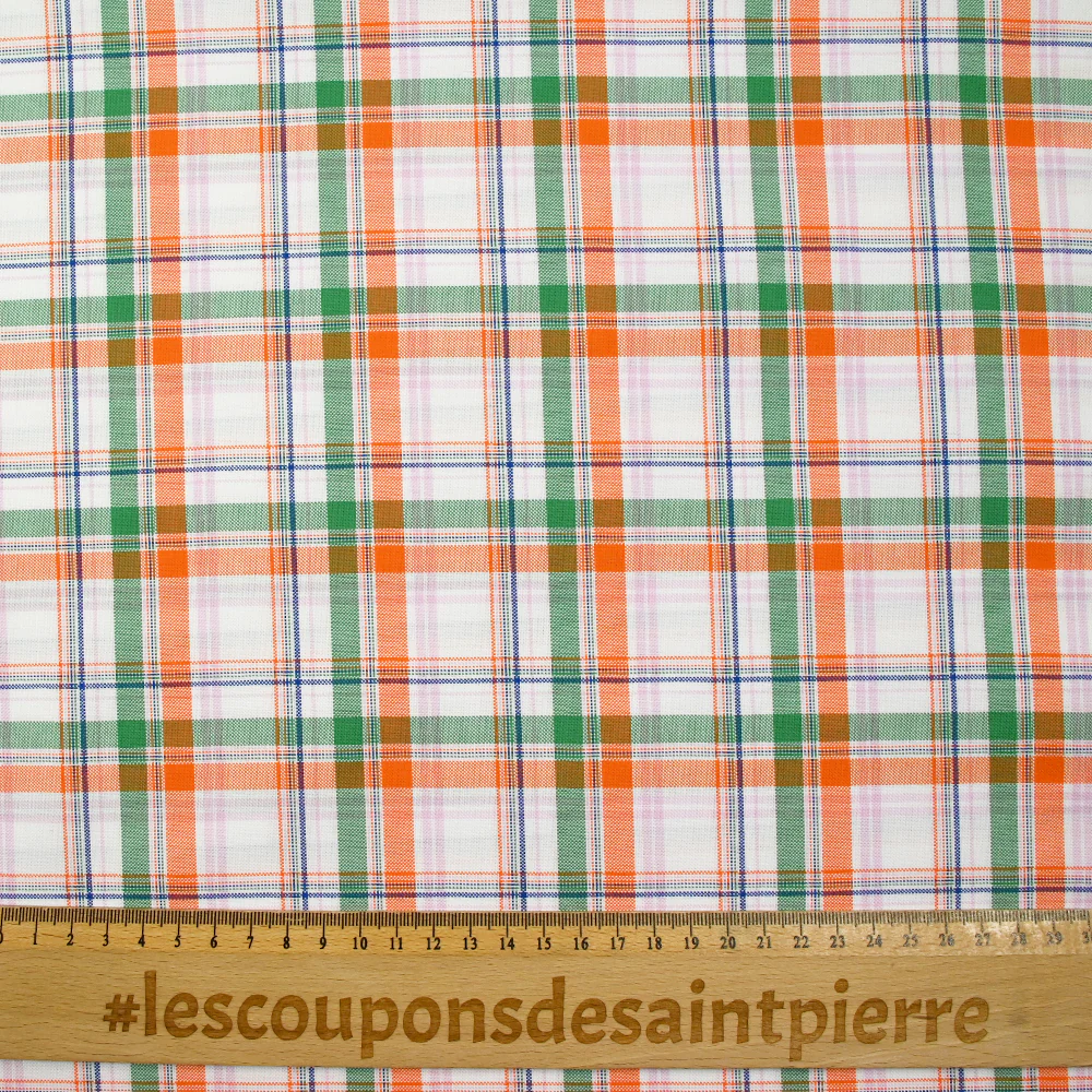 Coton tissé-teint Rowan vert et orange fond blanc - Image 3