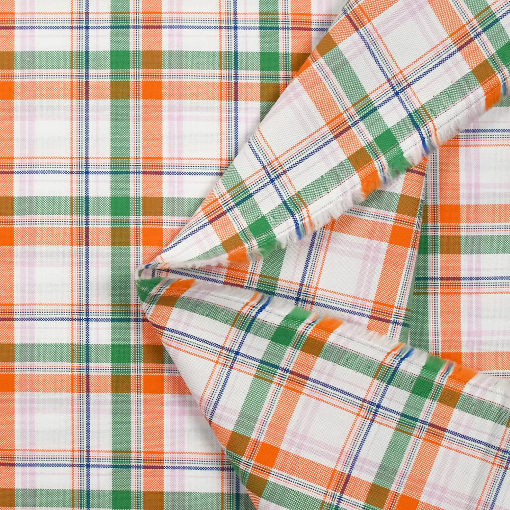 Coton tissé-teint Rowan vert et orange fond blanc - Image 5