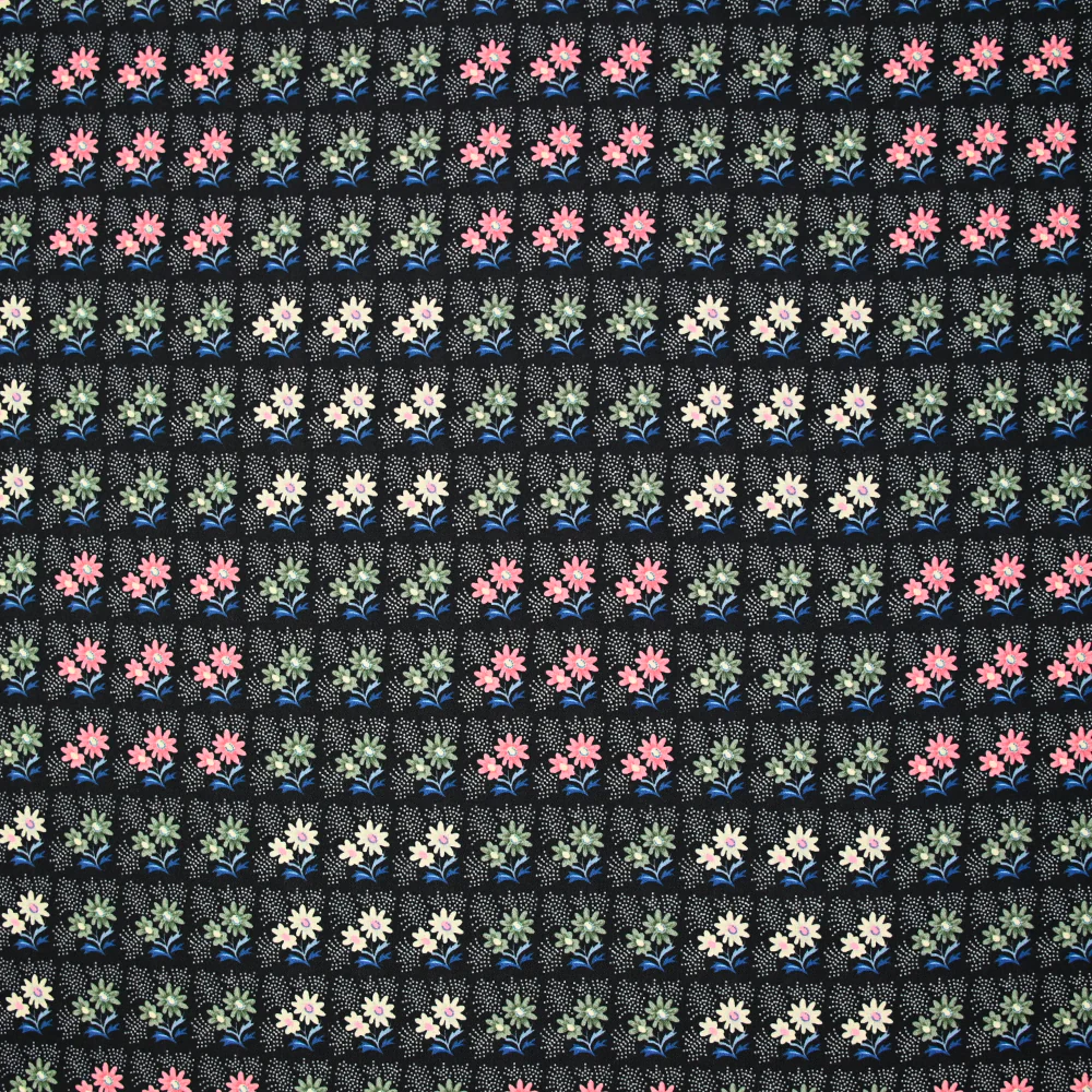 Crêpe georgette imprimé carré de fleurs fond noir - Image 5