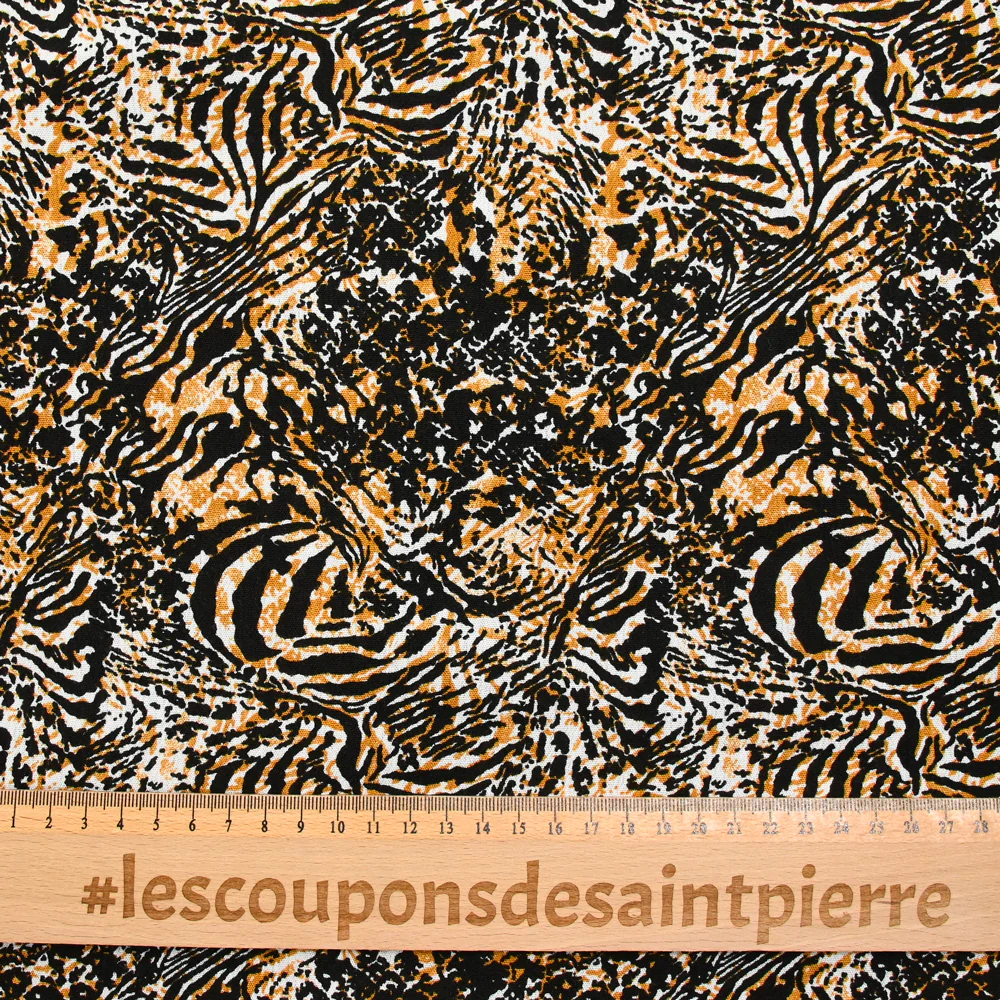 Crépon viscose lurex imprimé sauvage noir et camel - Image 4