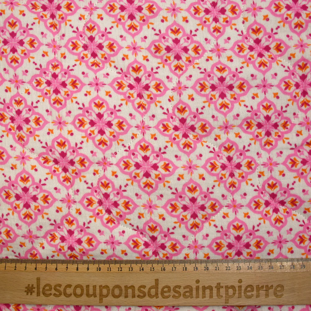 Double gaze matelassée double face Varanasi fond blanc cassé au mètre - Image 3