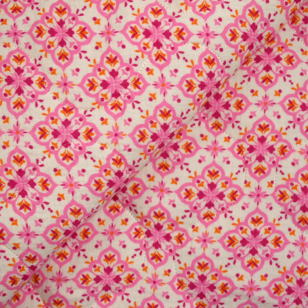 Double gaze matelassée double face Varanasi fond blanc cassé au mètre - Image 5