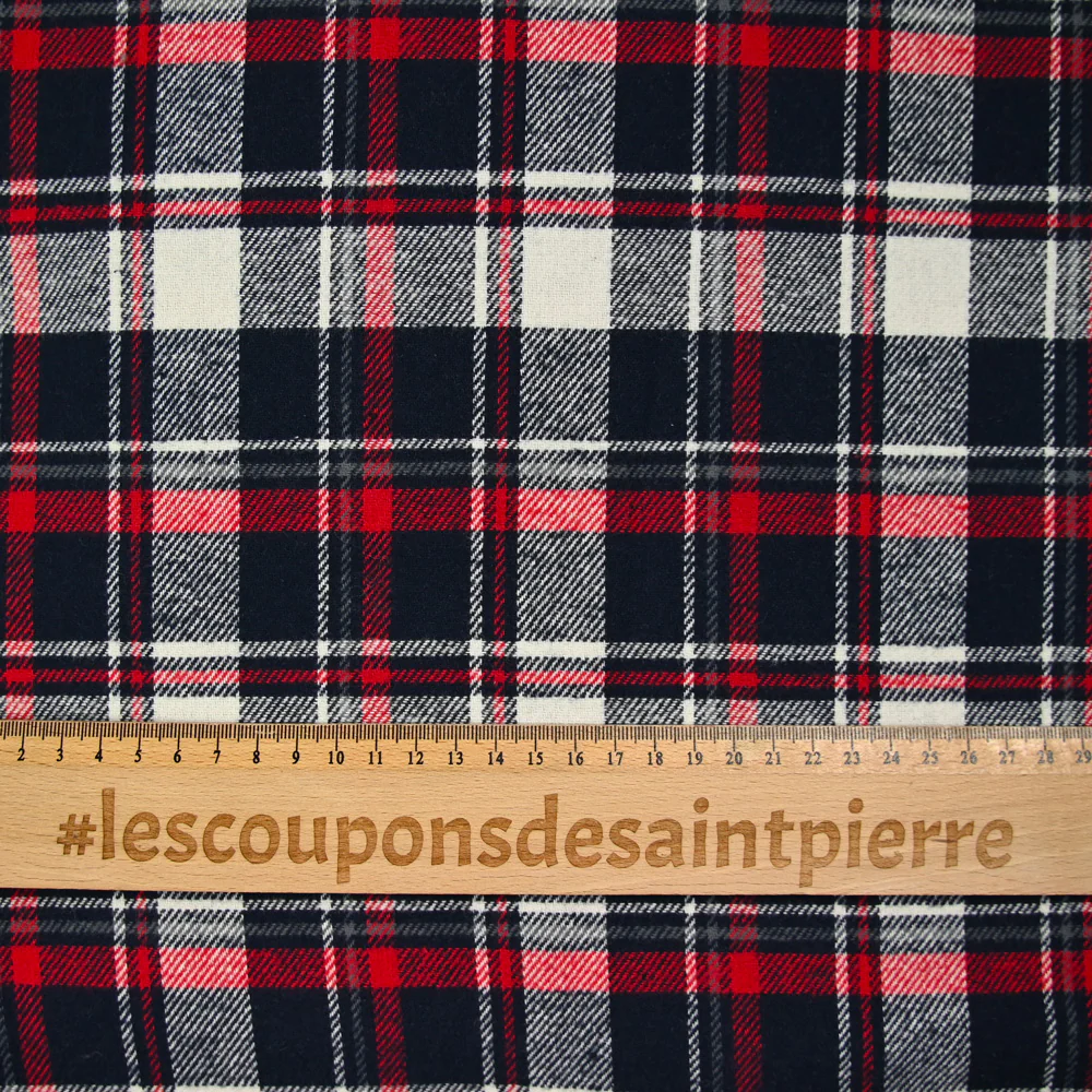 Flanelle de coton à carreaux Gabriel trait rouge fond marine - Image 3