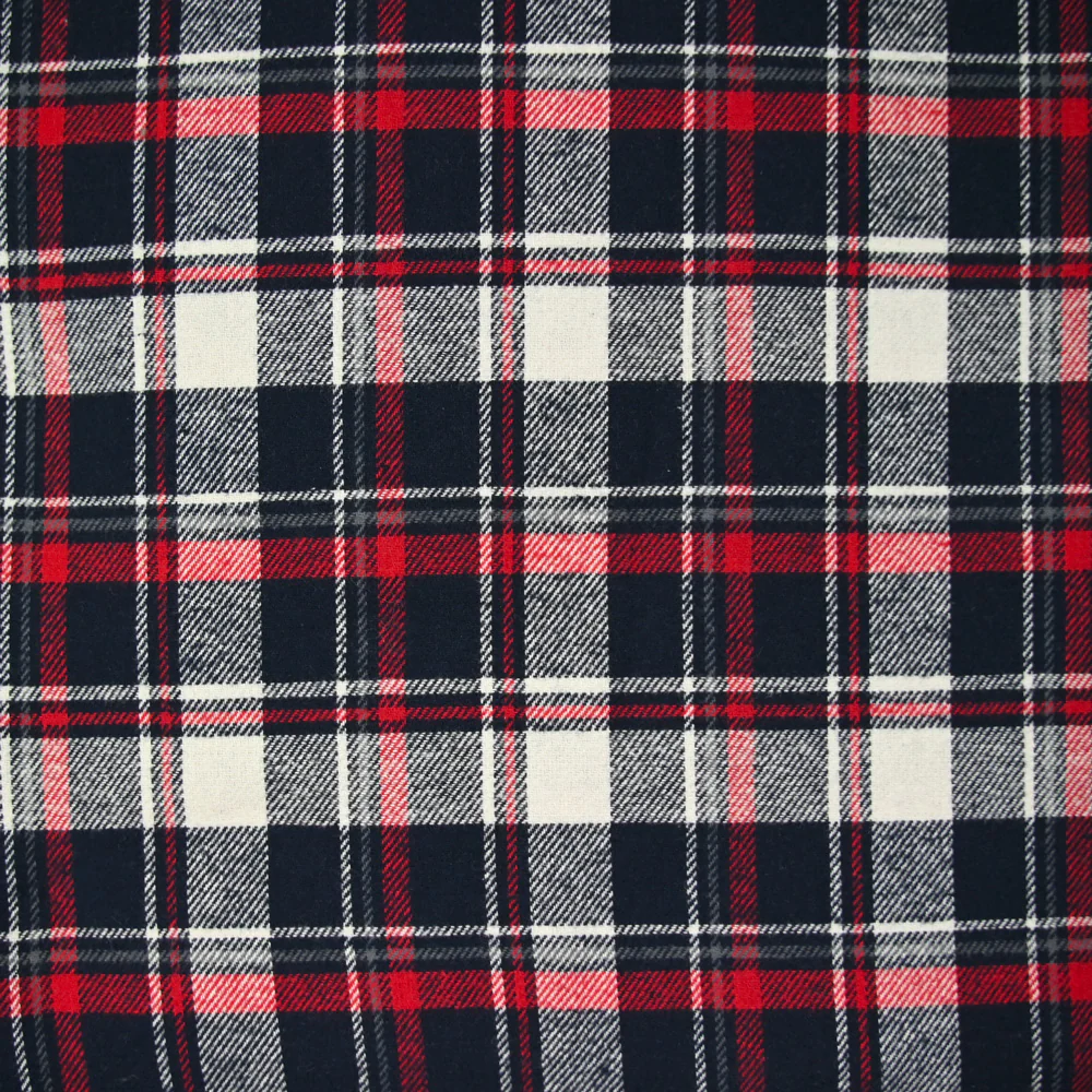 Flanelle de coton à carreaux Gabriel trait rouge fond marine - Image 4