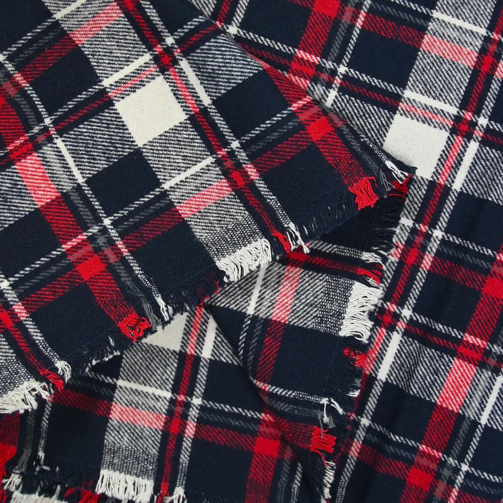 Flanelle de coton à carreaux Gabriel trait rouge fond marine - Image 5