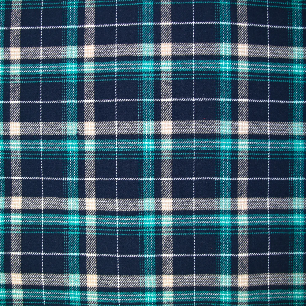 Flanelle de coton à carreaux Sam turquoise et bleu marine - Image 4