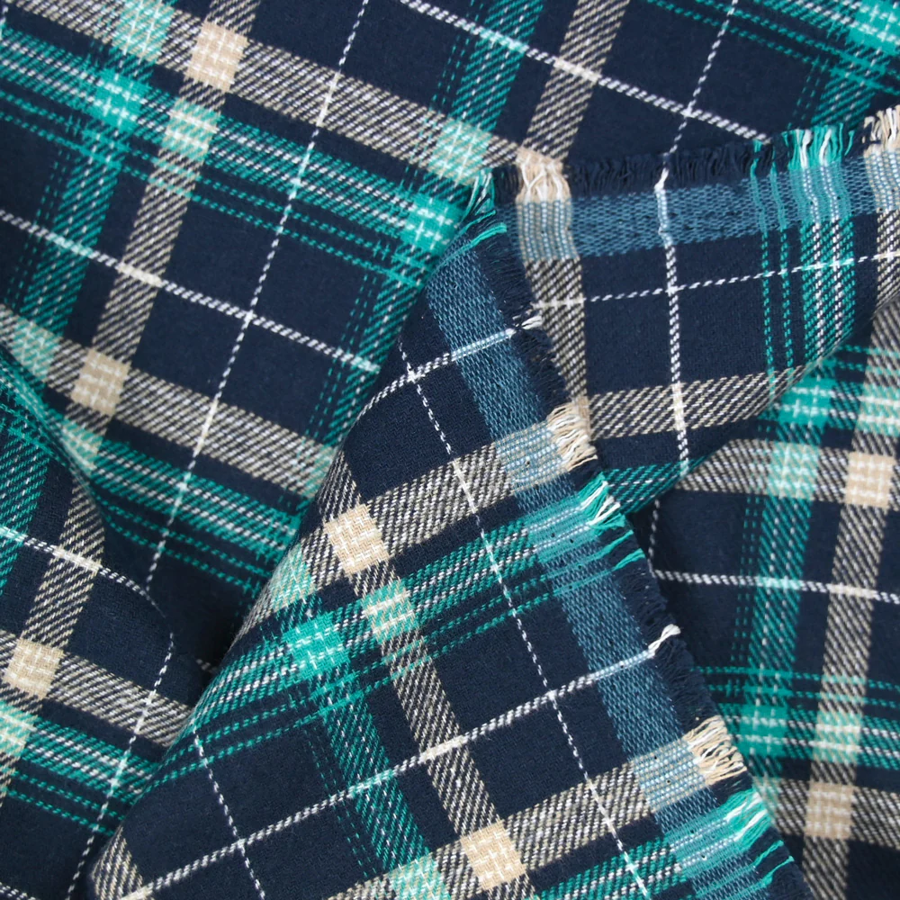 Flanelle de coton à carreaux Sam turquoise et bleu marine - Image 5