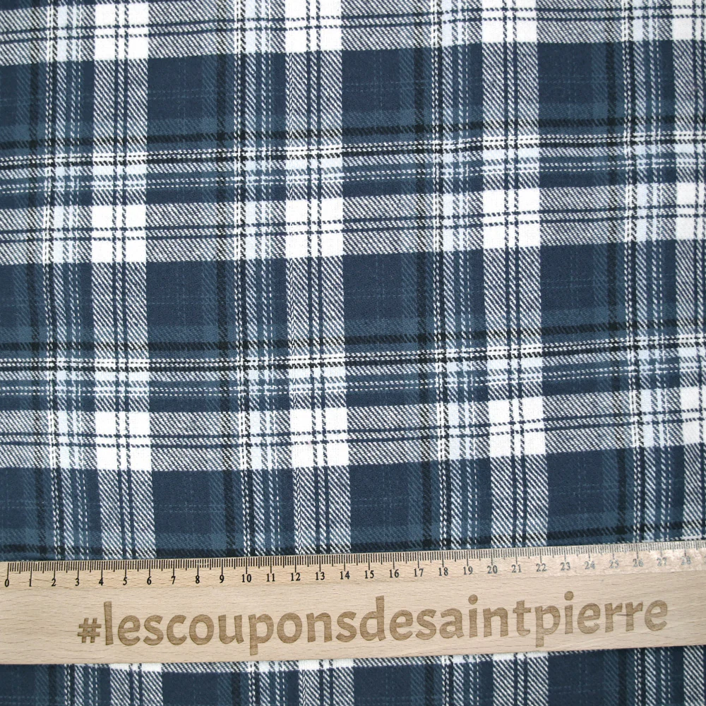 Flanelle de coton à carreaux Victor bleu jean's - Image 3