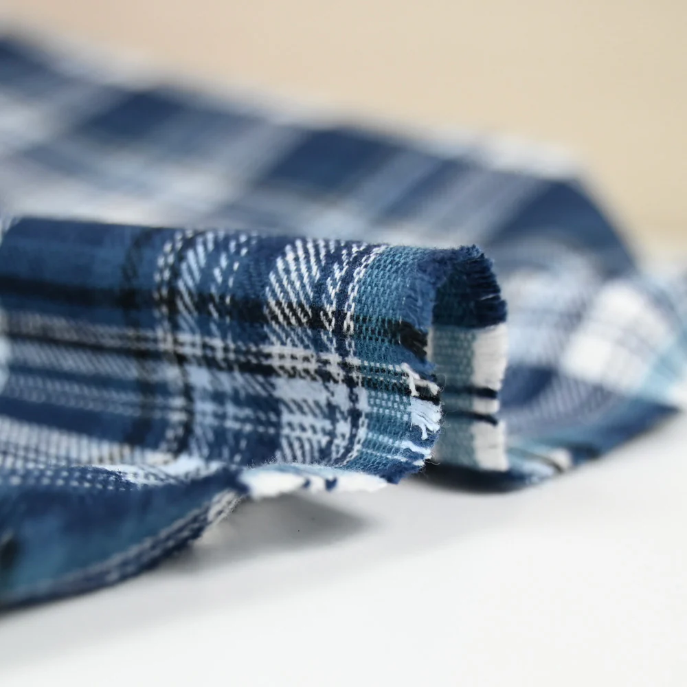 Flanelle de coton à carreaux Victor bleu jean's - Image 6