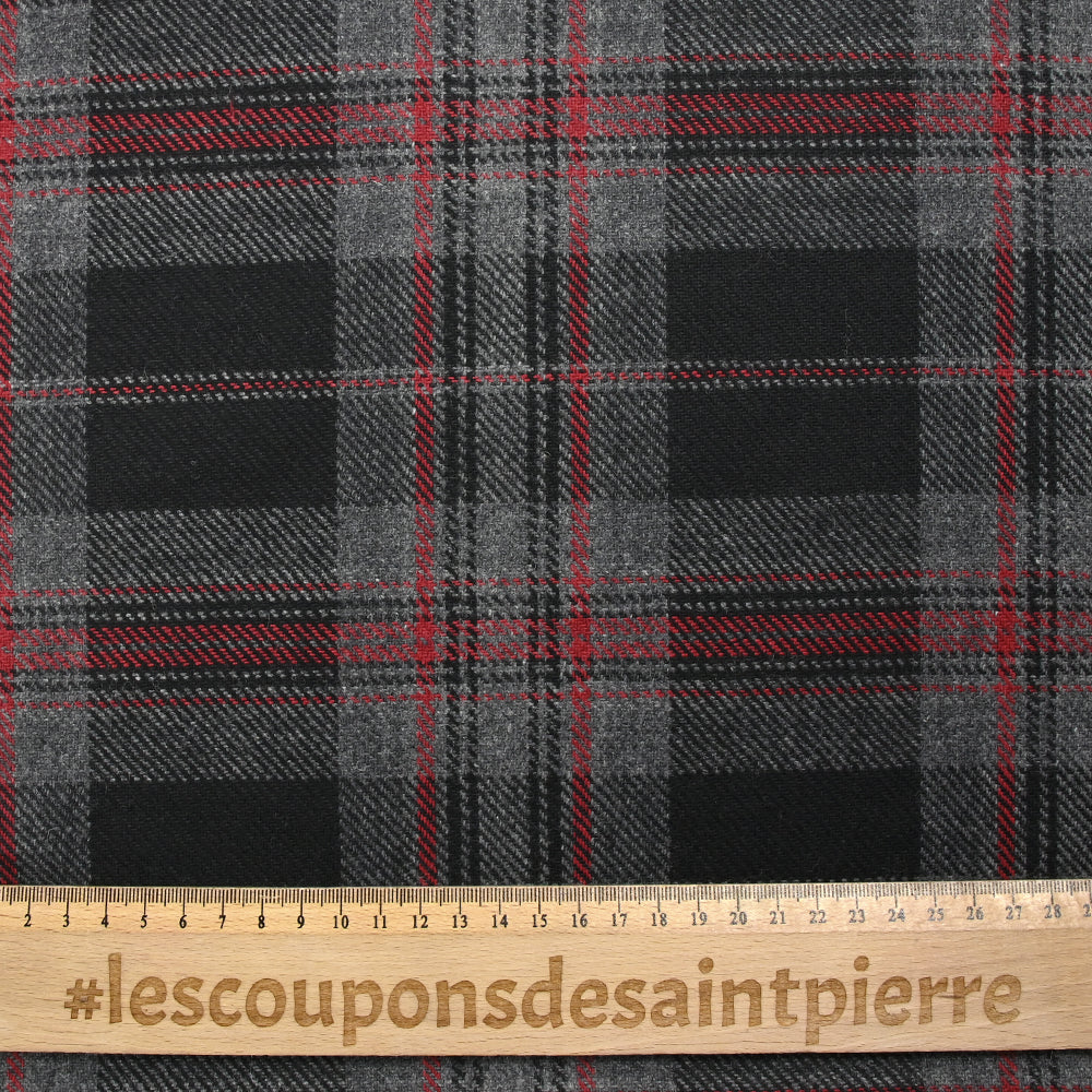Laine mélangée tartan rouge, gris et noir - Image 3