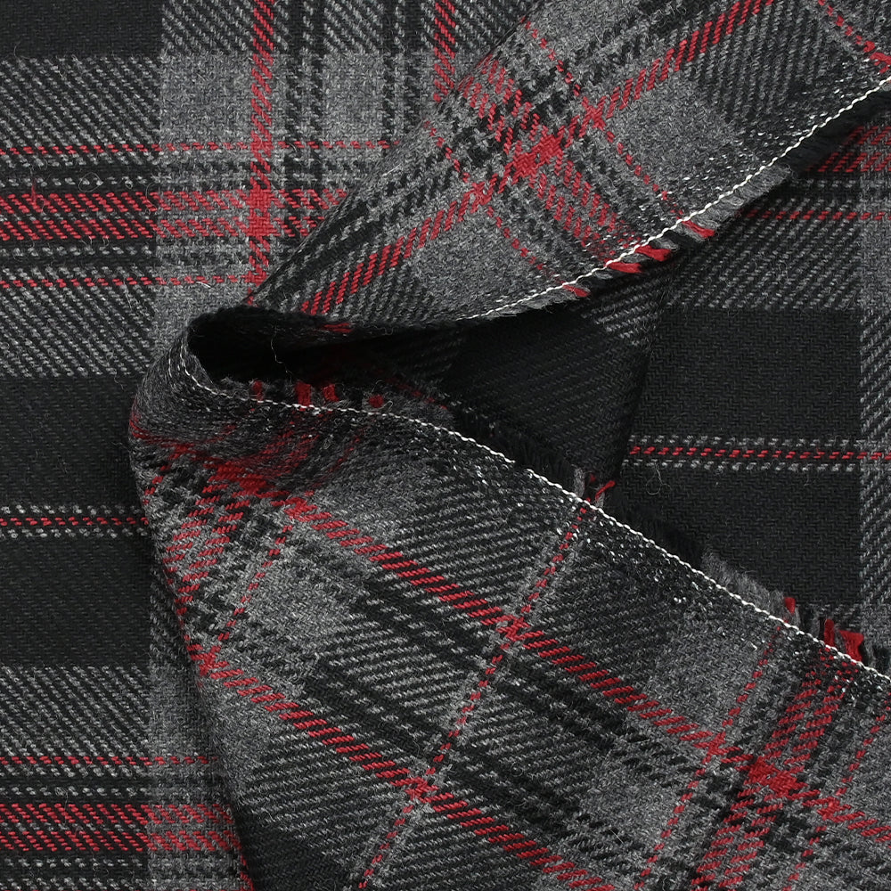 Laine mélangée tartan rouge, gris et noir - Image 6
