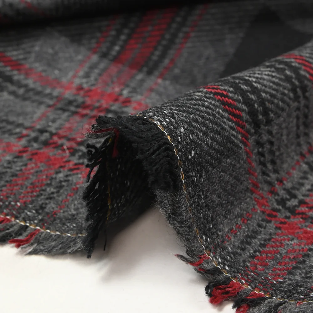 Laine mélangée tartan rouge, gris et noir - Image 7