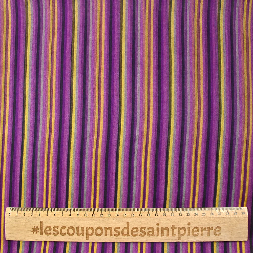 Mousseline crinkle 100% soie imprimée rayure violet et jaune - Image 3
