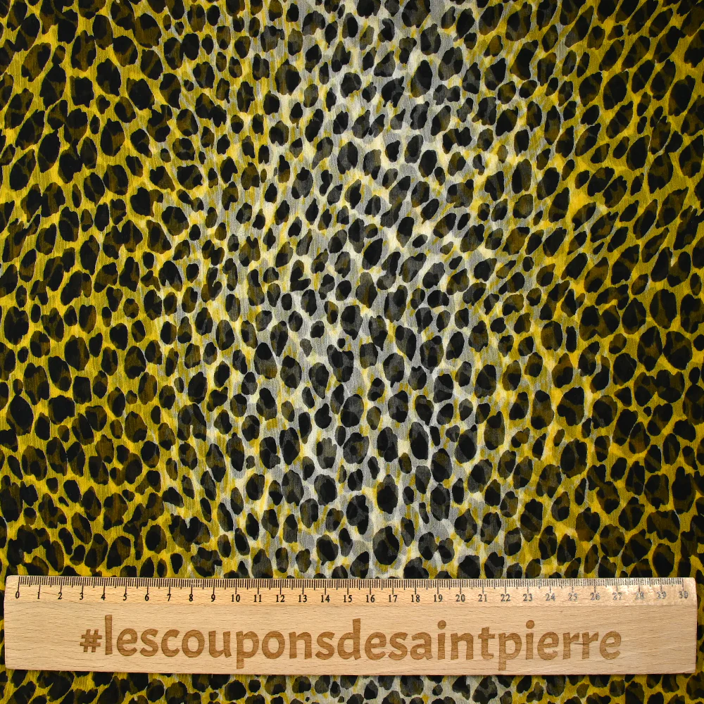 Mousseline crinkle 100% soie imprimée sauvage fond jaune et blanc - Image 3