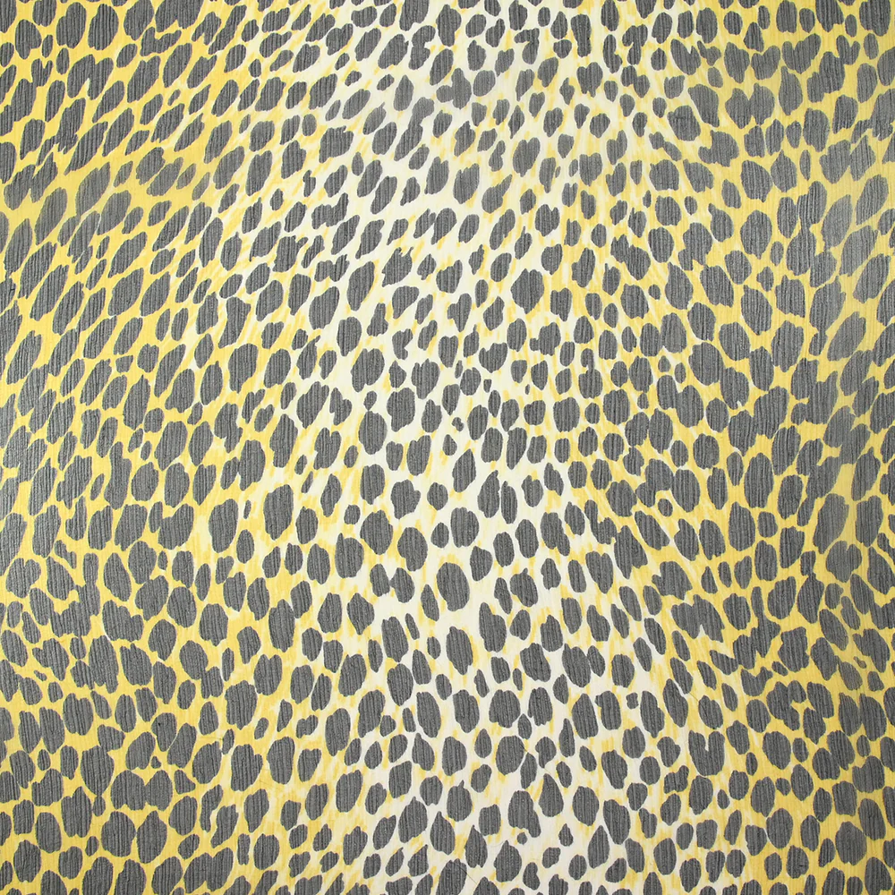 Mousseline crinkle 100% soie imprimée sauvage fond jaune et blanc - Image 4