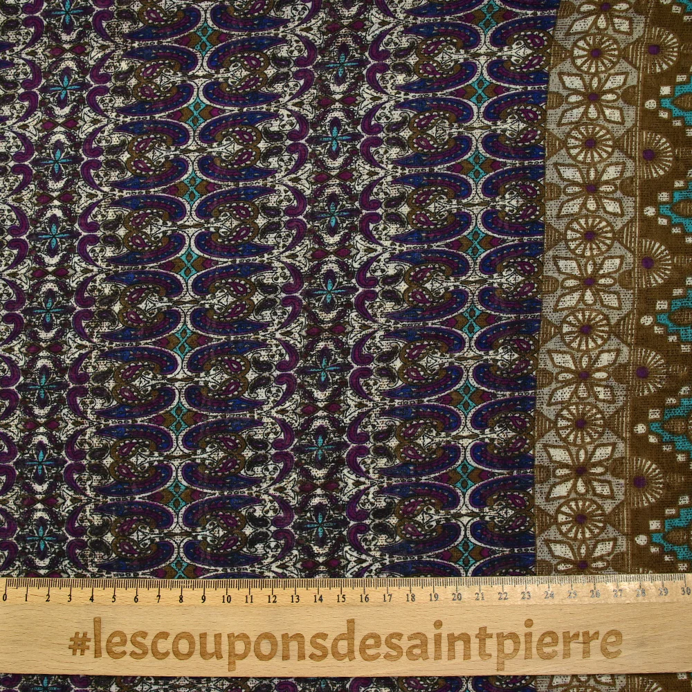Mousseline imprimée Calli indigo et turquoise fond écru - Image 3