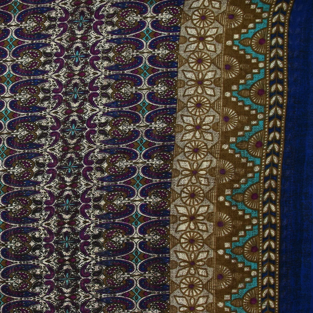 Mousseline imprimée Calli indigo et turquoise fond écru - Image 4