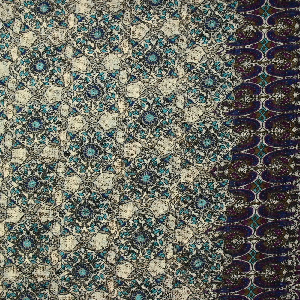 Mousseline imprimée Calli indigo et turquoise fond écru - Image 5