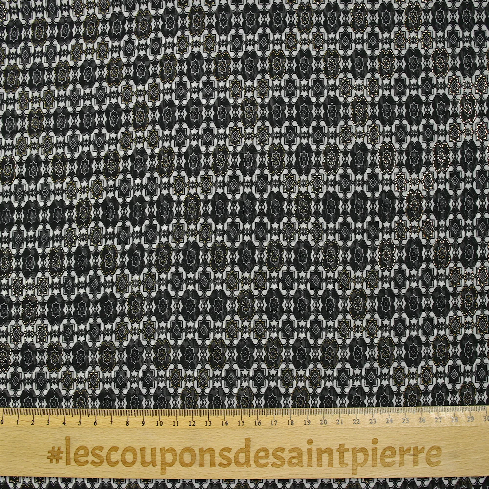 Mousseline imprimée doré Nahui noir et blanc - Image 3