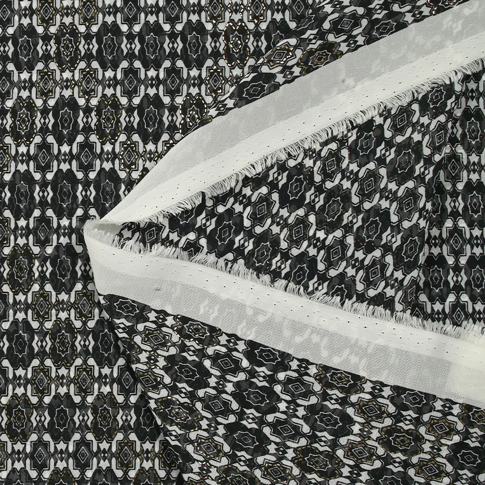 Mousseline imprimée doré Nahui noir et blanc - Image 4
