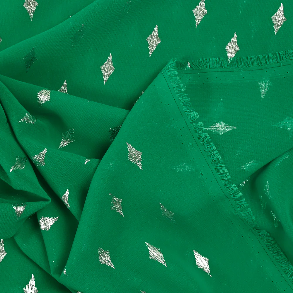 Mousseline imprimée losange argent fond vert - Image 3