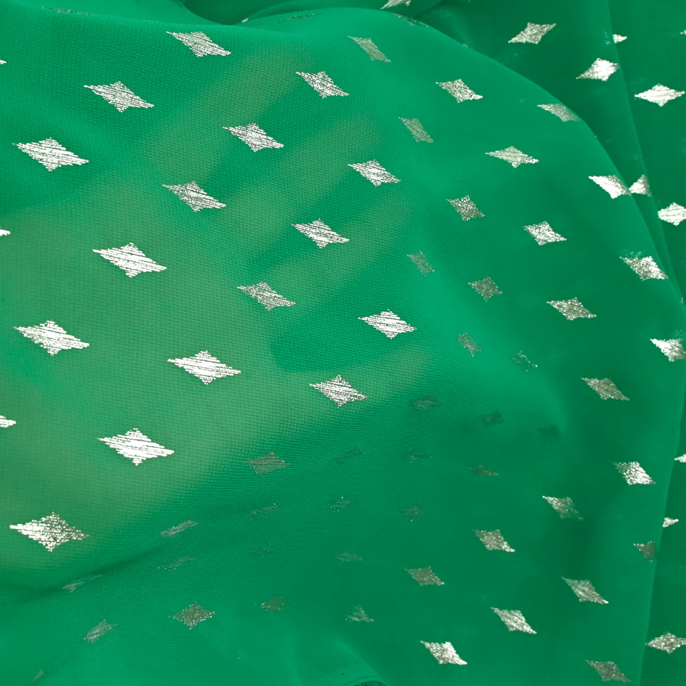 Mousseline imprimée losange argent fond vert - Image 4