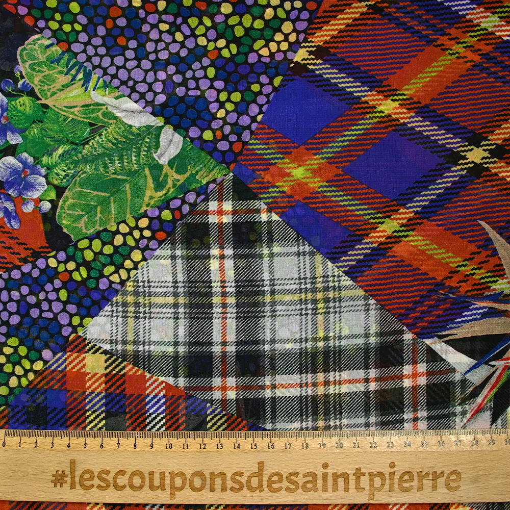 Mousseline imprimée patchwork tartan et carnaval - Image 3