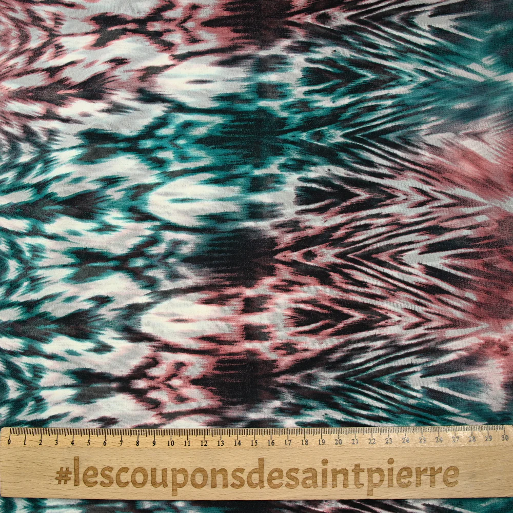 Mousseline imprimée tension animale turquoise et rose poudré - Image 3