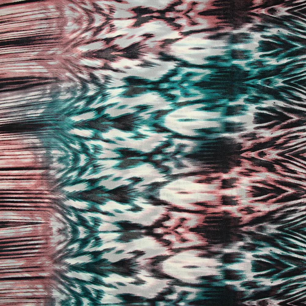 Mousseline imprimée tension animale turquoise et rose poudré - Image 4