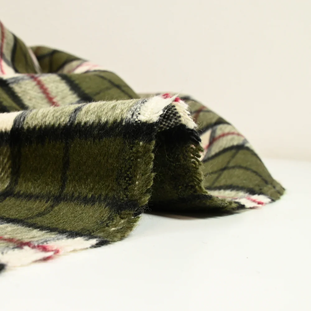 Polyester cardé à carreaux kaki - Image 4