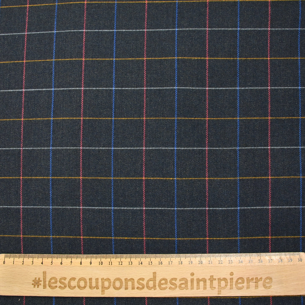 Polyviscose tissée-teinte à carreaux Nicolas fond marine chiné - Image 3