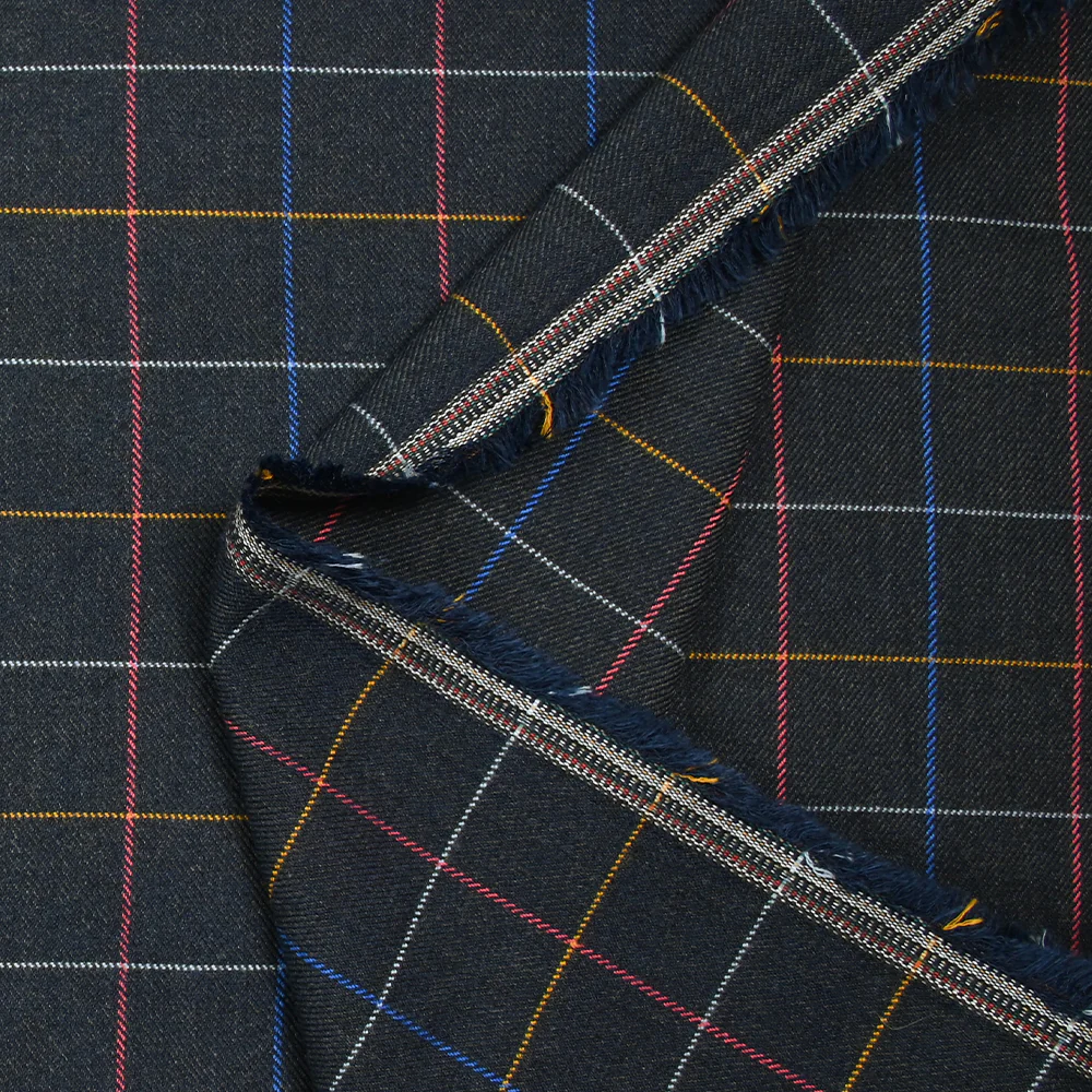 Polyviscose tissée-teinte à carreaux Nicolas fond marine chiné - Image 5