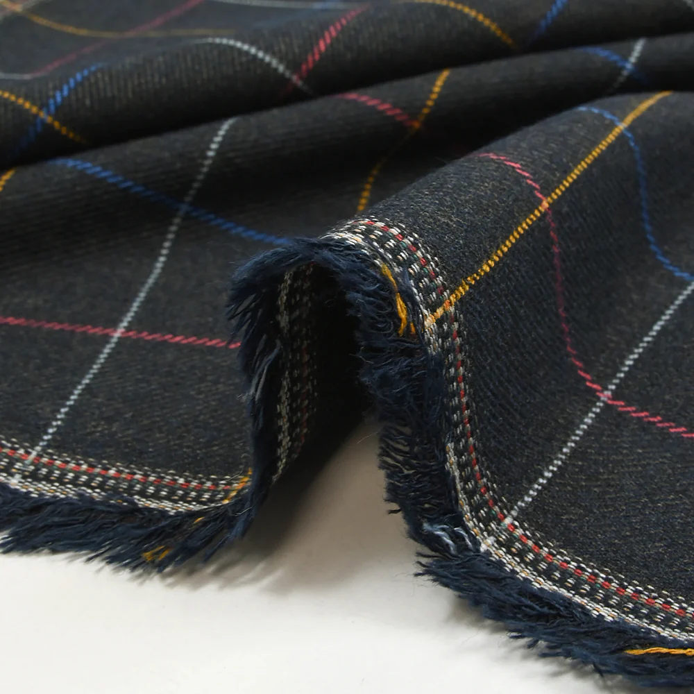 Polyviscose tissée-teinte à carreaux Nicolas fond marine chiné - Image 6