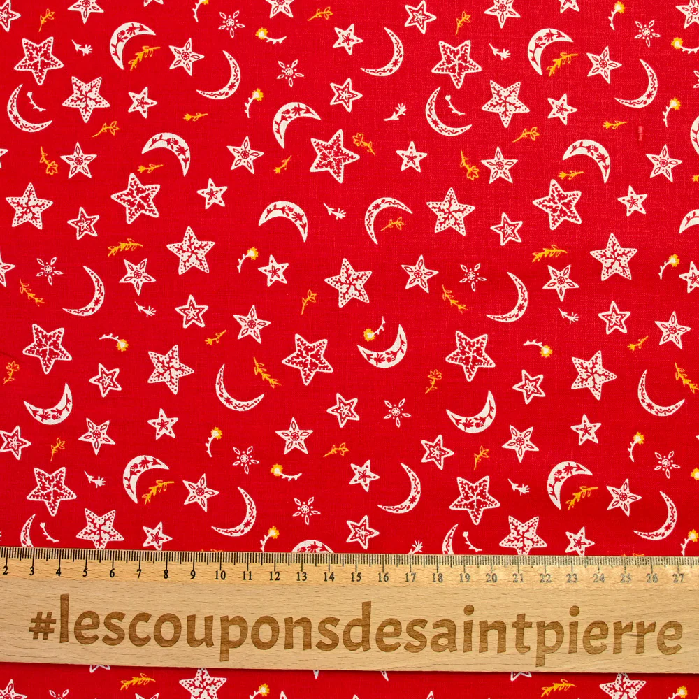 Popeline de coton imprimée étoile filante fond rouge - Image 4
