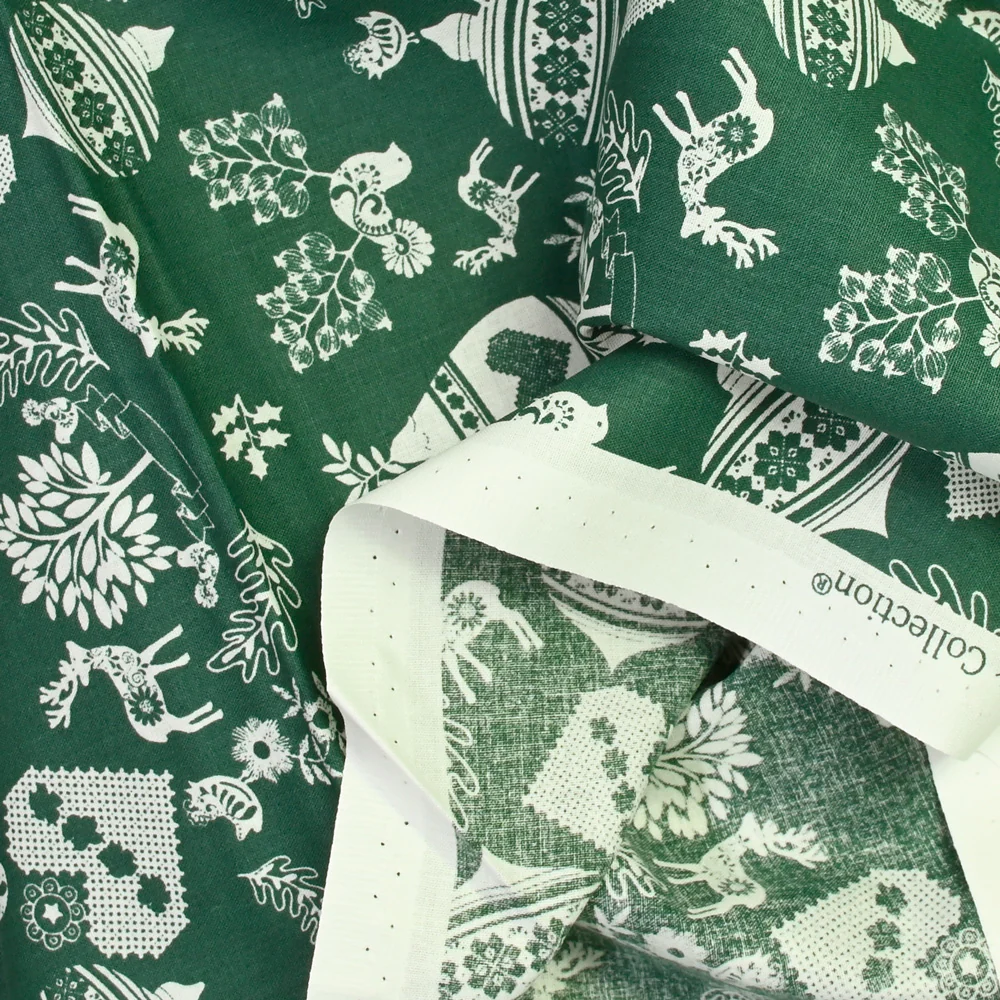 Popeline de coton imprimée pampille de Noël fond vert - Image 3