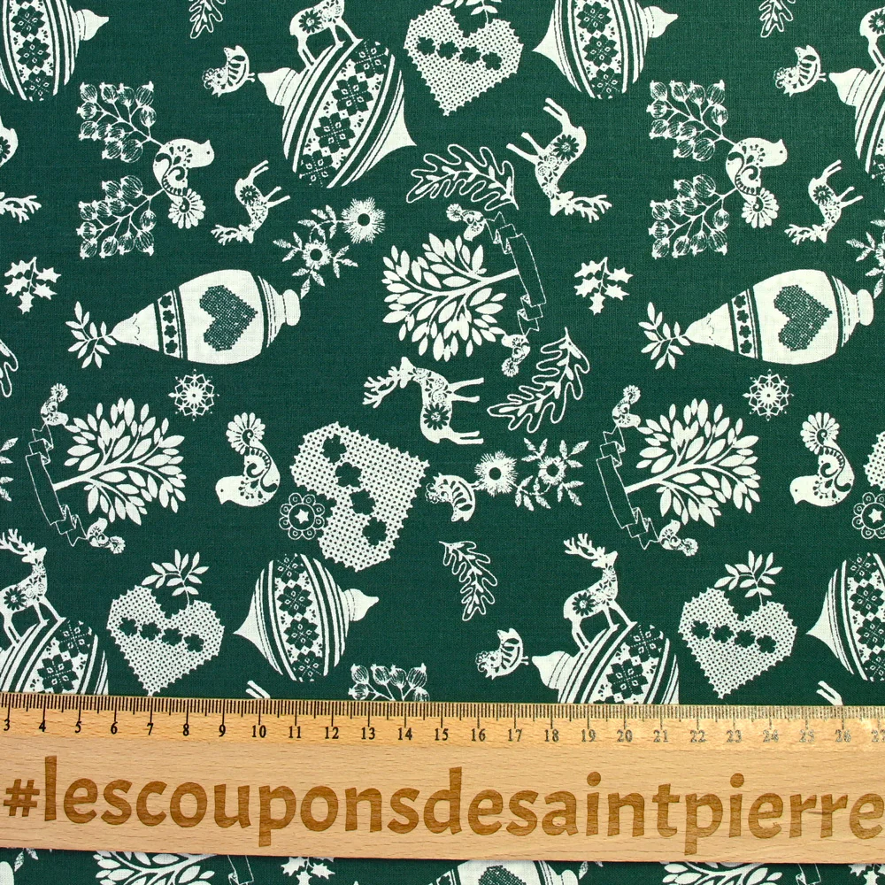 Popeline de coton imprimée pampille de Noël fond vert - Image 4