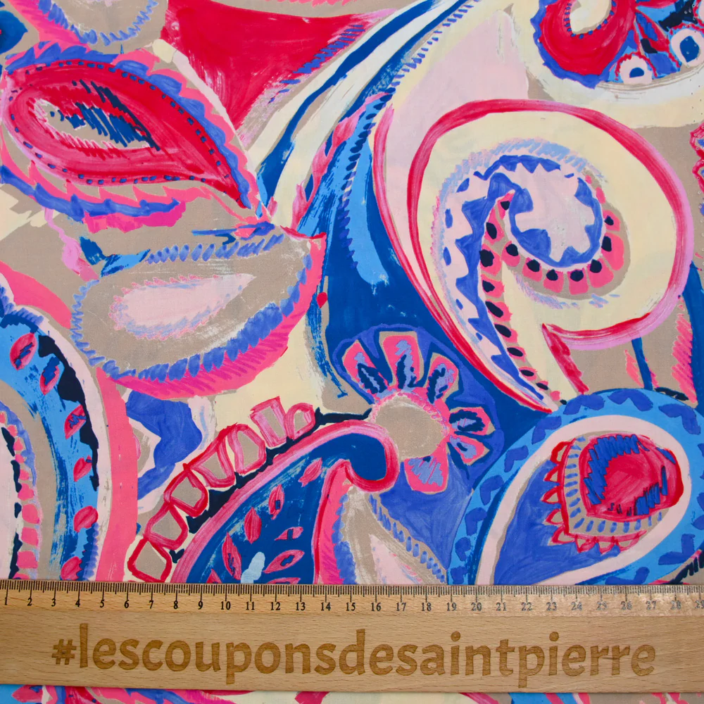 Viscose imprimée campagne bleu et fuchsia - Image 3