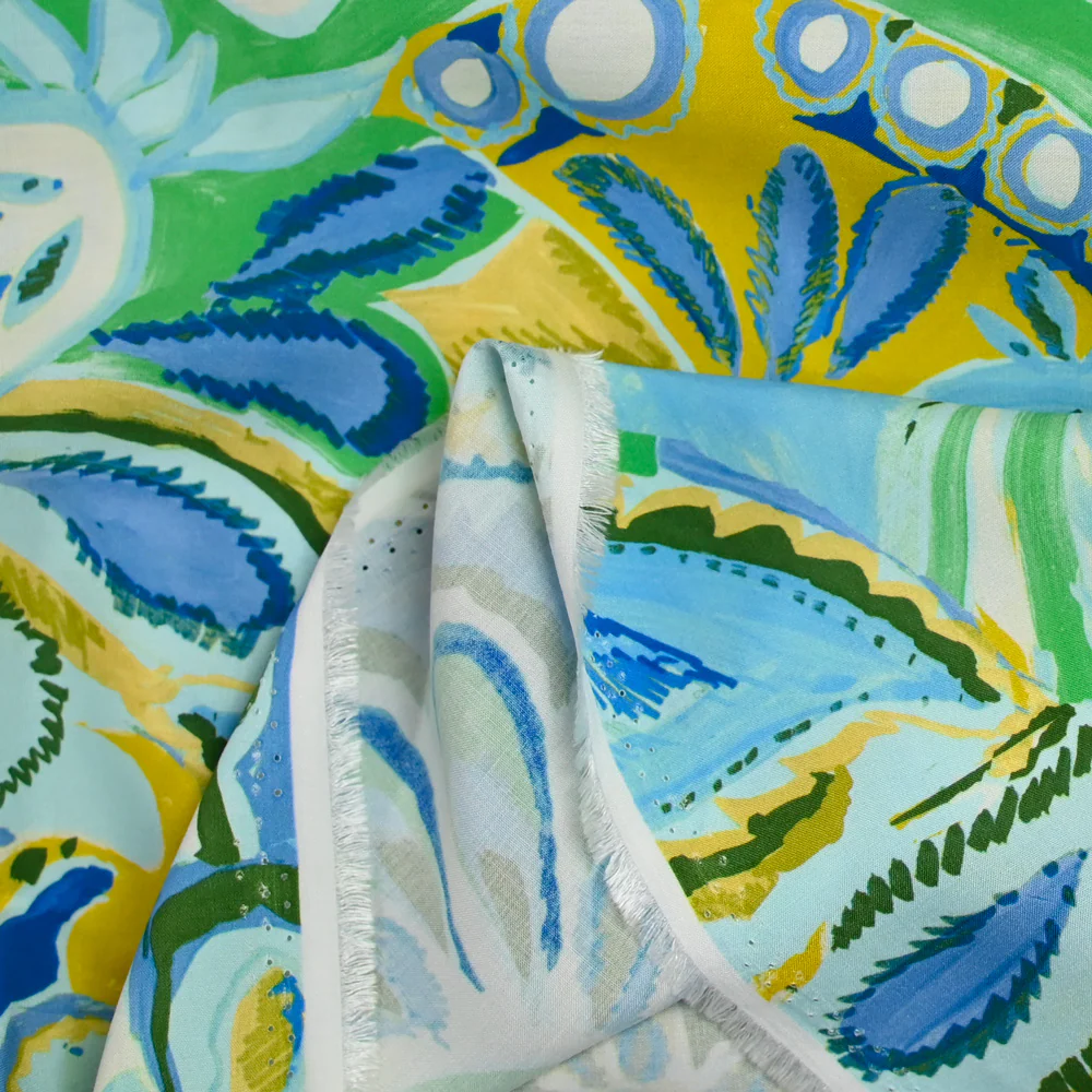 Viscose imprimée campagne vert et jaune anis - Image 4