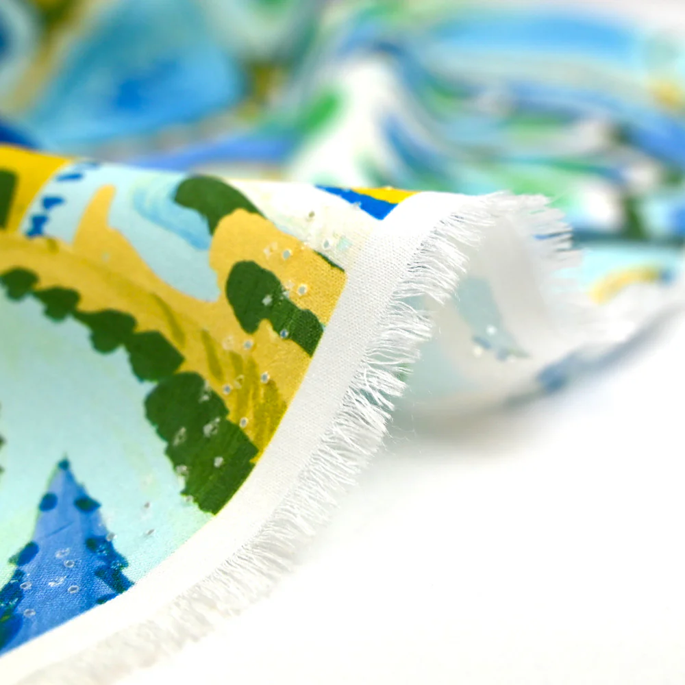 Viscose imprimée campagne vert et jaune anis - Image 5