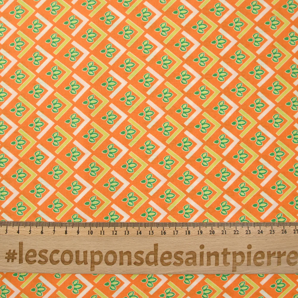 Viscose imprimée la pointe écrue fond orange - Image 3