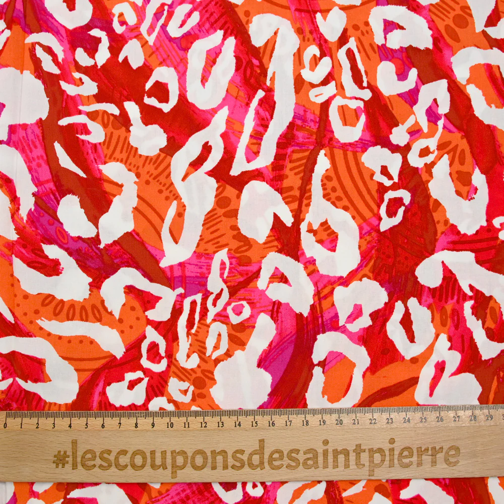 Viscose imprimée léopard rose et orange - Image 4