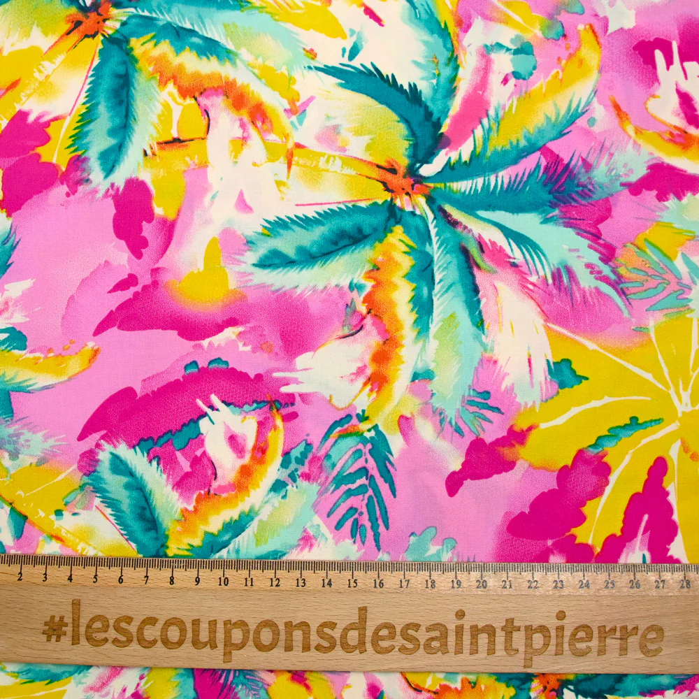 Viscose imprimée Miami jaune fond rose - Image 3