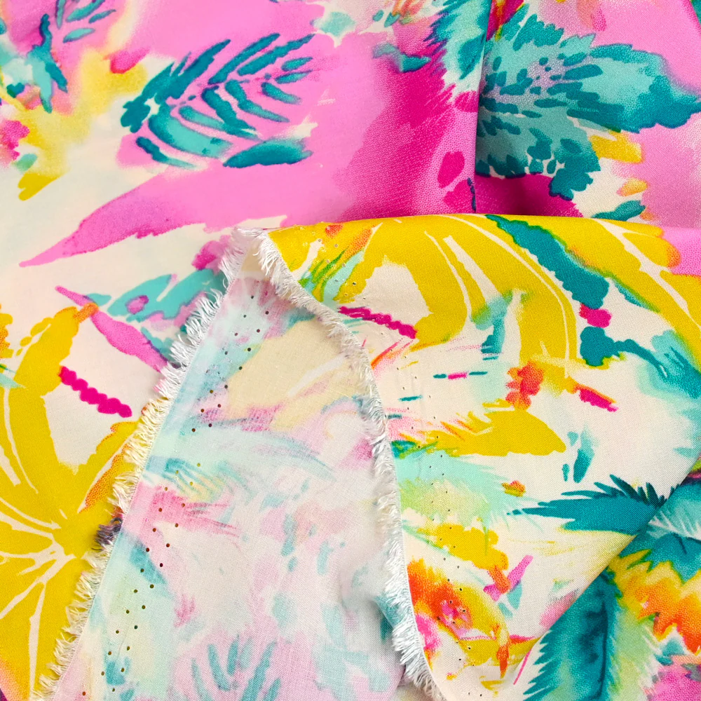 Viscose imprimée Miami jaune fond rose - Image 4