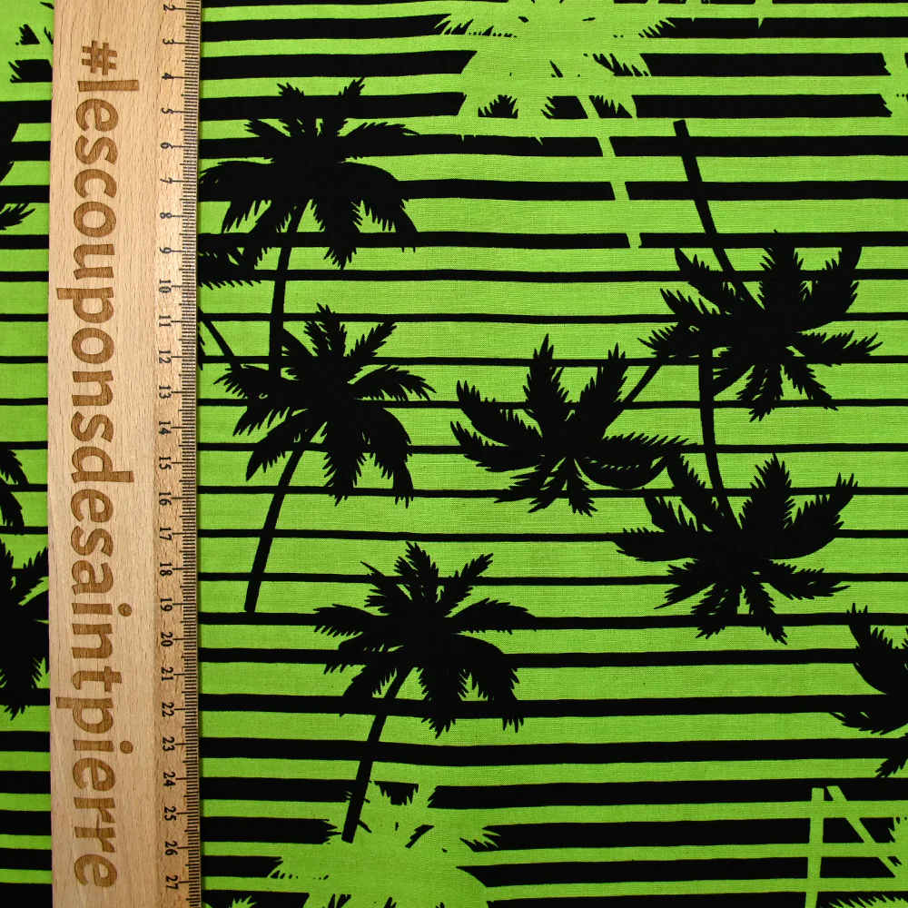 Viscose imprimée palmiers et rayures vert et noir - Image 3