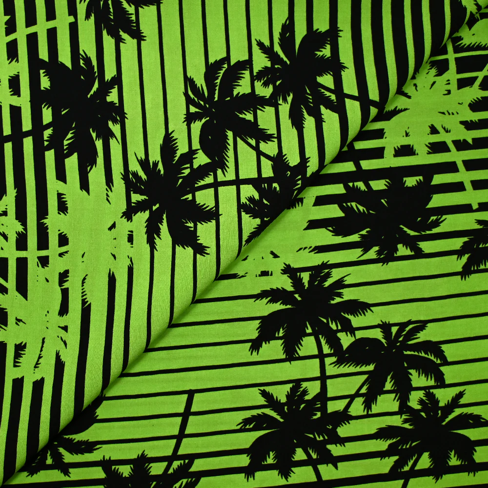 Viscose imprimée palmiers et rayures vert et noir - Image 4