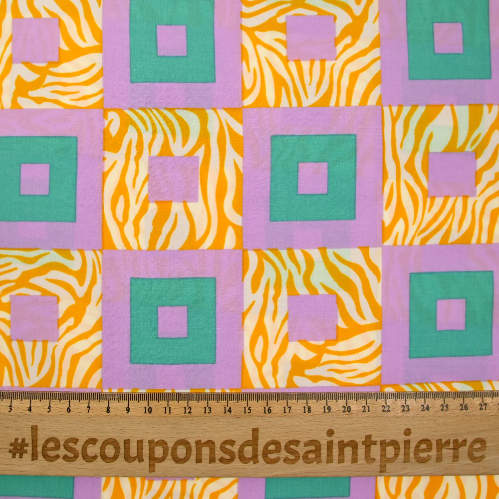 Viscose imprimée tigre et carré parme et moutarde - Image 3