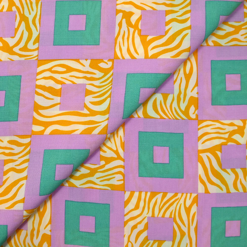 Viscose imprimée tigre et carré parme et moutarde - Image 4