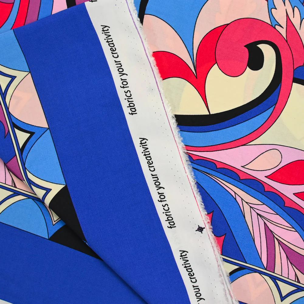 Viscose imprimée vague bleu et rouge - Image 4