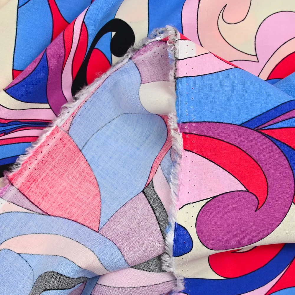 Viscose imprimée vague bleu et rouge - Image 5